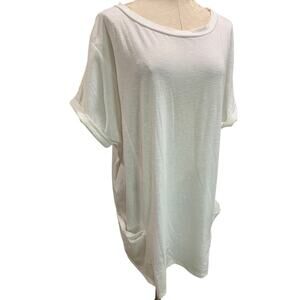 XXL Aimage Womens White Tunic Tshirt Pockets Cuffed Sleeve